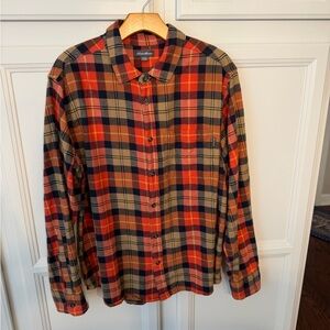 Eddie Bauer Orange, Navy & Tan Plaid Button-Down Shirt